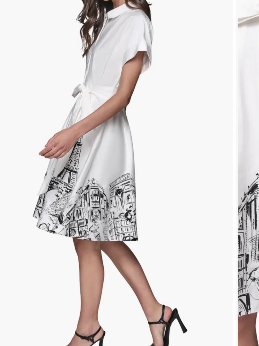 K678. NWT KARL LAGERFELD
 Shirtwaist Dress with Black Paris Sketch belted Cotto - Picture 3 of 5